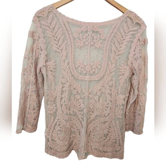 St. Tropez West Embroidered Mesh Sheer top Medium - Picture 2 of 7